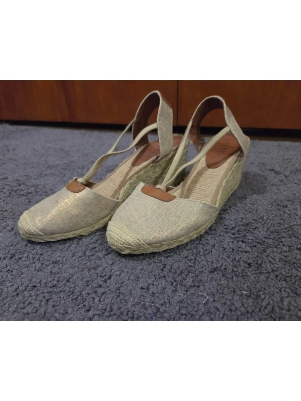 Ralph Lauren Neutral Espadrille Wedge Slingbacks